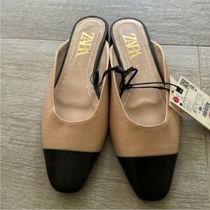 Zara leather cap toe mule size 37 (us 6.5)